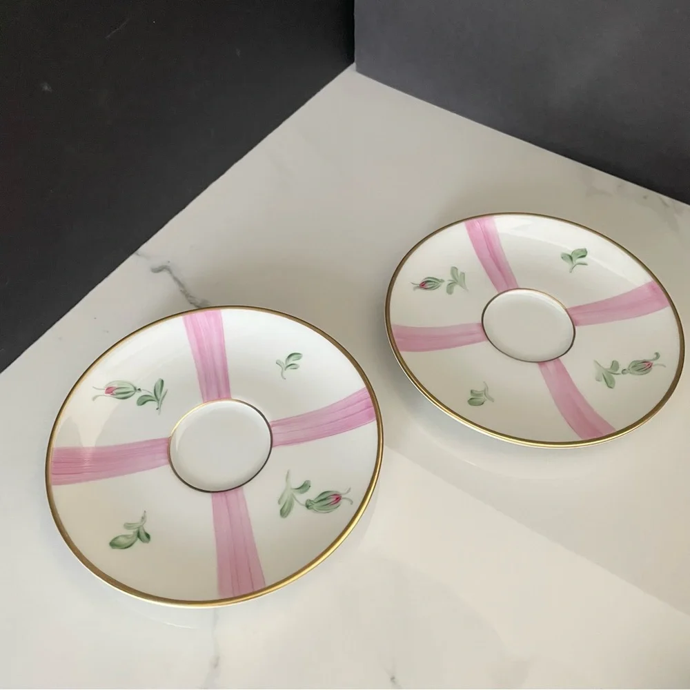 SET of 2 Pink Rose Cups & Saucers - Marie Daage Limoges